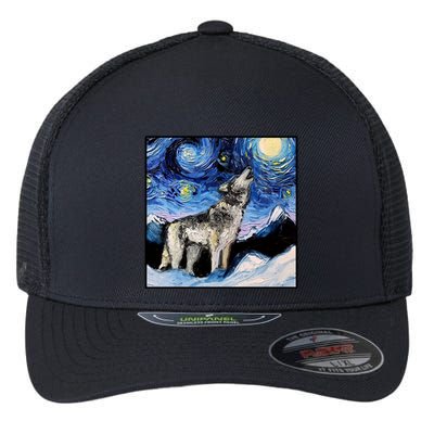 Lupine Night Wolf Painting Flexfit Unipanel Trucker Cap