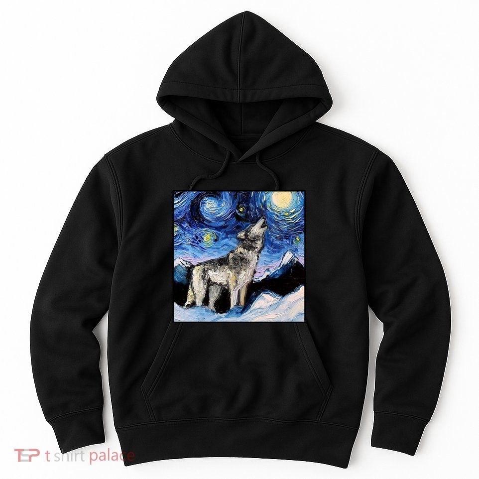 Lupine Night Wolf Painting Hoodie