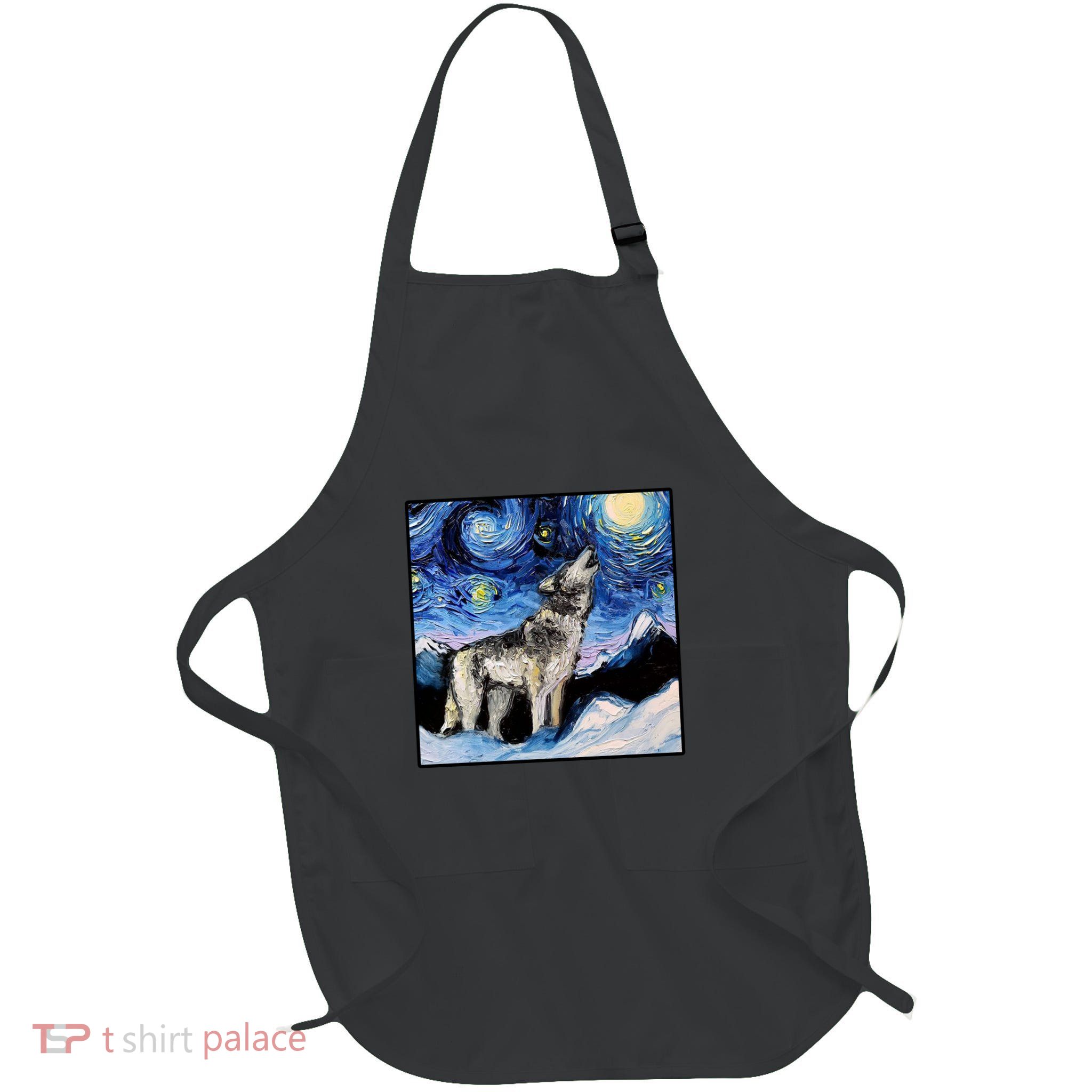 Lupine Night Wolf Painting Apron
