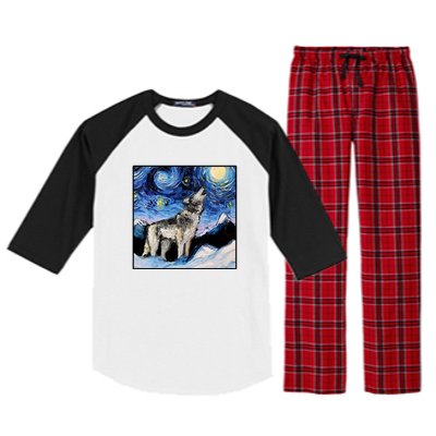 Lupine Night Wolf Painting Raglan Sleeve Pajama Set