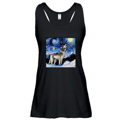 Lupine Night Wolf Painting Ladies Essential Flowy Tank