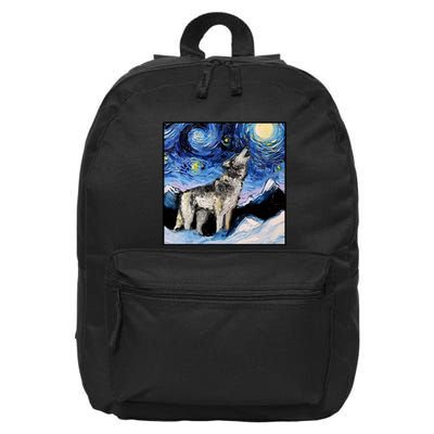 Lupine Night Wolf Painting 16 in Basic Backpack