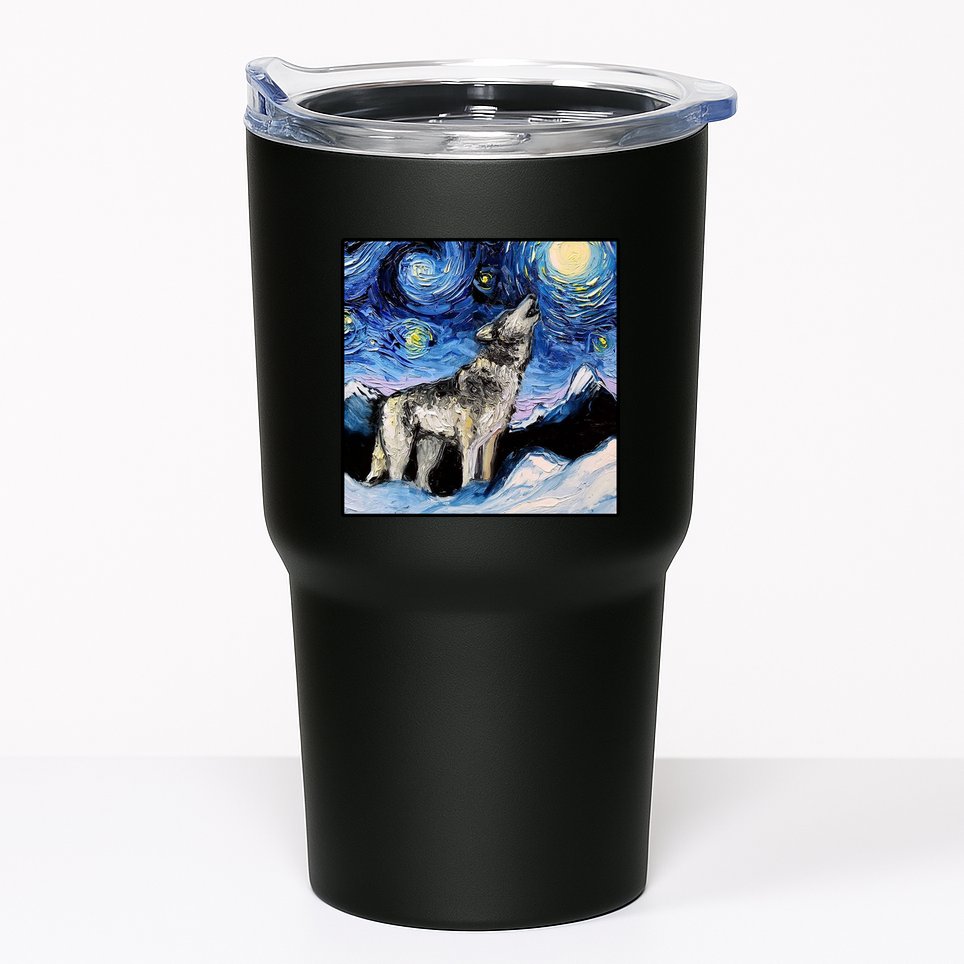Lupine Night Wolf Painting Tumbler