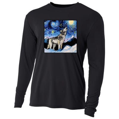 Lupine Night Wolf Painting Cooling Performance Long Sleeve Crew