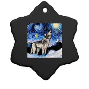 Lupine Night Wolf Painting Ceramic Star Ornament