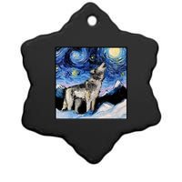 Lupine Night Wolf Painting Ceramic Star Ornament