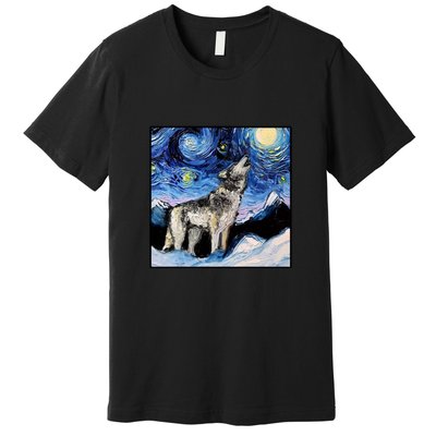Lupine Night Wolf Painting Premium T-Shirt
