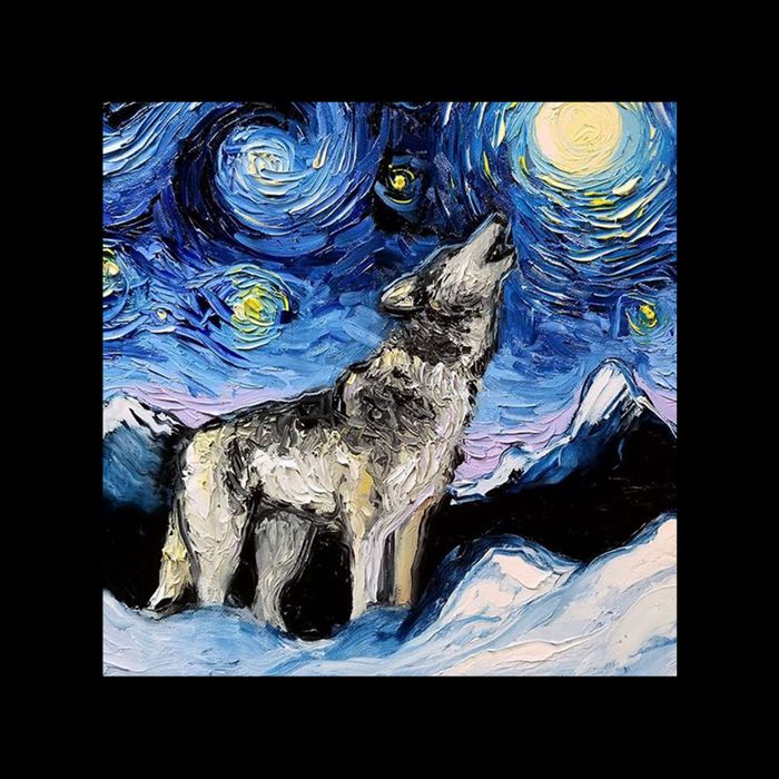 Lupine Night Wolf Painting Premium T-Shirt