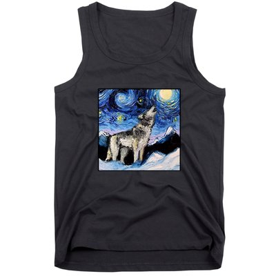 Lupine Night Wolf Painting Tank Top