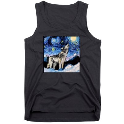 Lupine Night Wolf Painting Tank Top