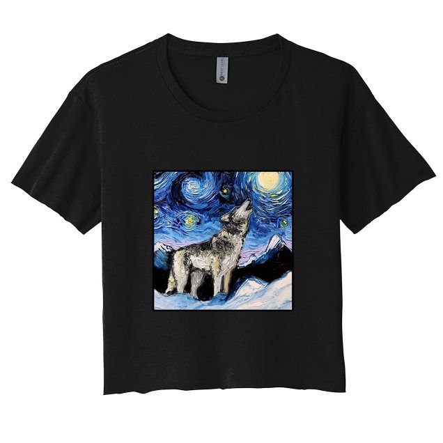 Lupine Night Wolf Painting Crop Top