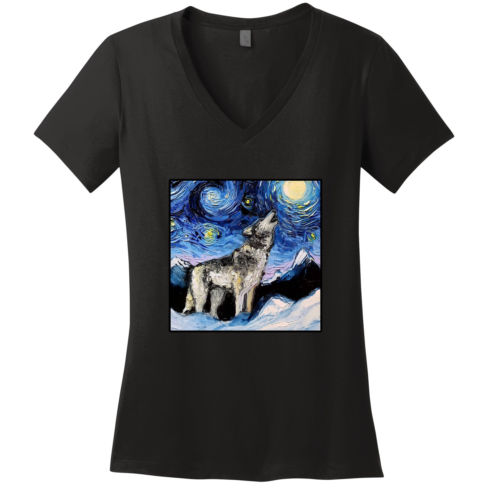 Lupine Night Wolf Painting Women's V-Neck T-Shirt