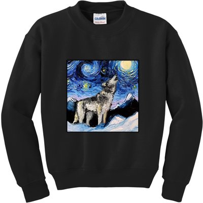 Lupine Night Wolf Painting Kids Sweatshirt