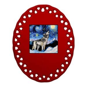 Lupine Night Wolf Painting Ceramic Oval Ornament