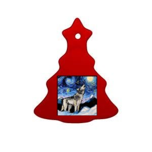 Lupine Night Wolf Painting Ceramic Tree Ornament