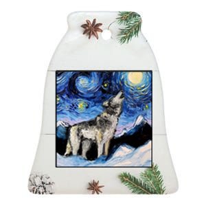 Lupine Night Wolf Painting Ceramic Bell Ornament