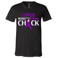 Lupus Messed With The Wrong Chick V-Neck T-Shirt