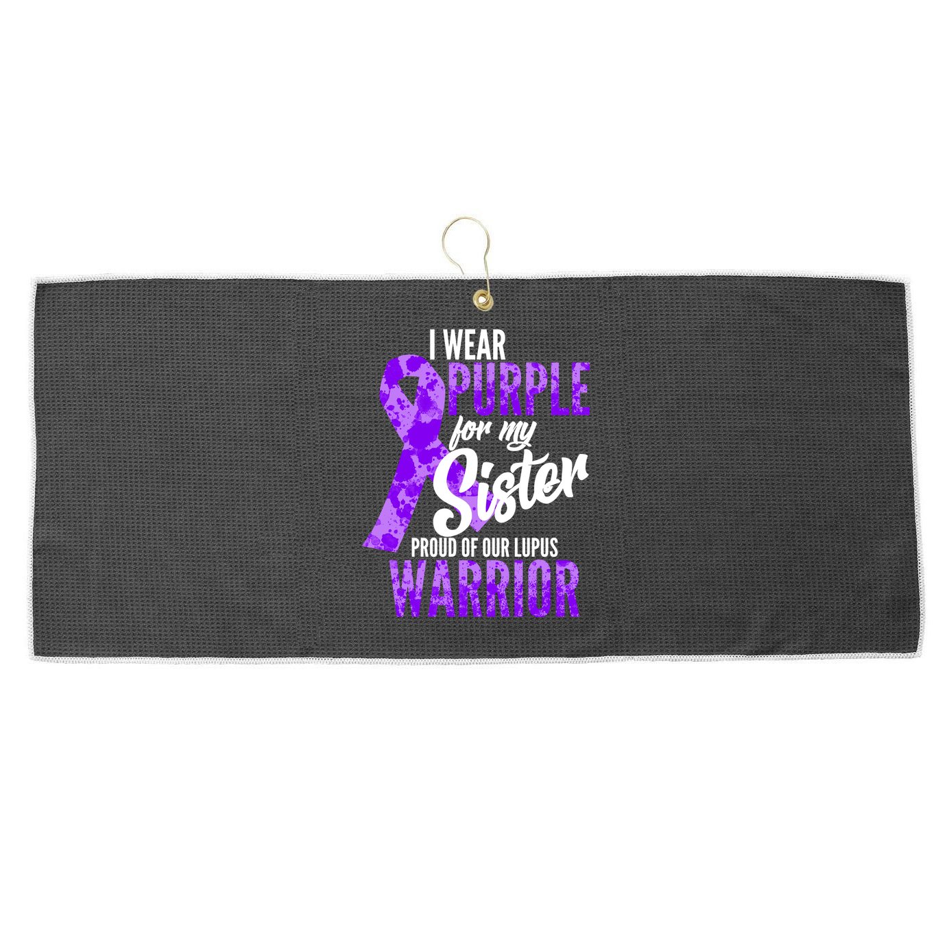Lupus Warrior Wear Purple For My Sister Large Microfiber Waffle Golf Towel