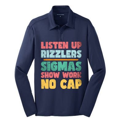 Listen Up Rizzlers Middle School Teacher Gen Alpha Slang Silk Touch Performance Long Sleeve Polo