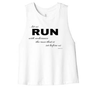 Let Us Run With Endurance Heb 12:1 Runners Gift Women's Racerback Cropped Tank