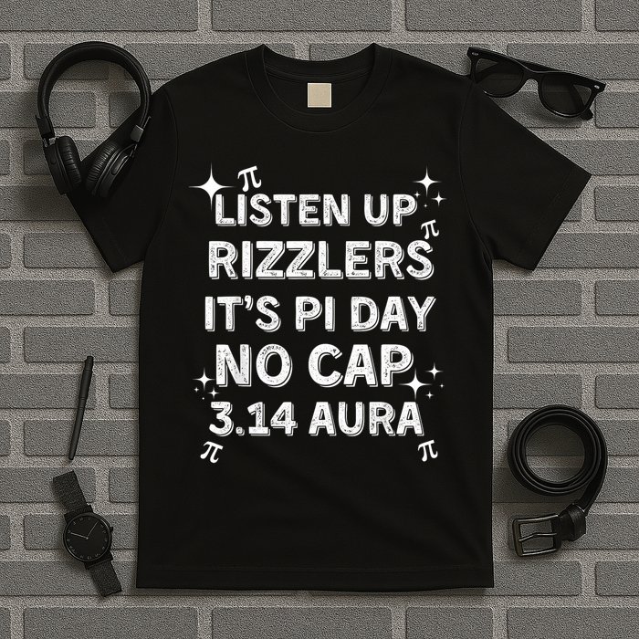 Listen Up Rizzlers, Sigma Pi Day Show No Cap - Funny Pi Day T-Shirt