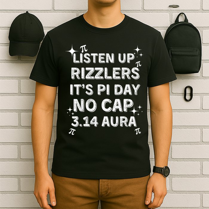 Listen Up Rizzlers, Sigma Pi Day Show No Cap - Funny Pi Day T-Shirt