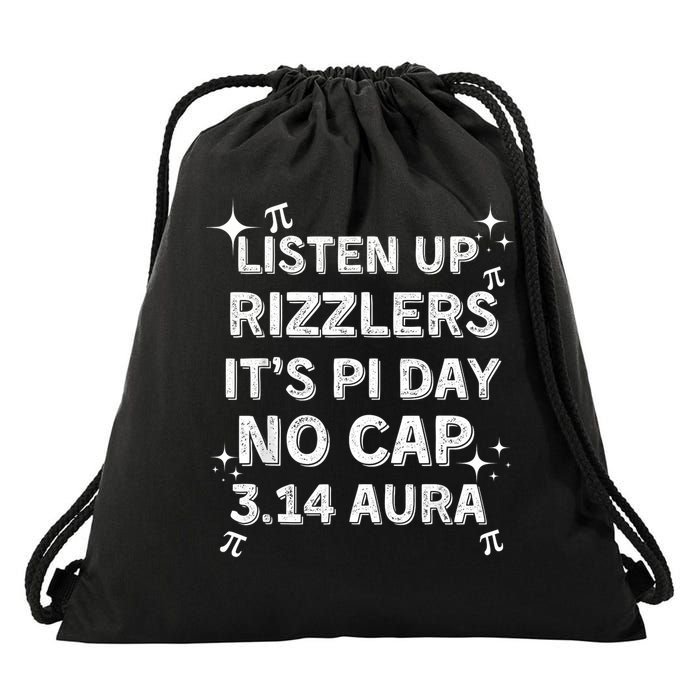 Listen Up Rizzlers, Sigma Pi Day Show No Cap - Funny Pi Day Drawstring Bag