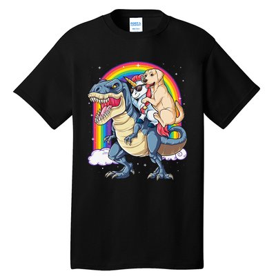 Labrador Unicorn Riding Dinosaur T rex Rainbow Tall T-Shirt