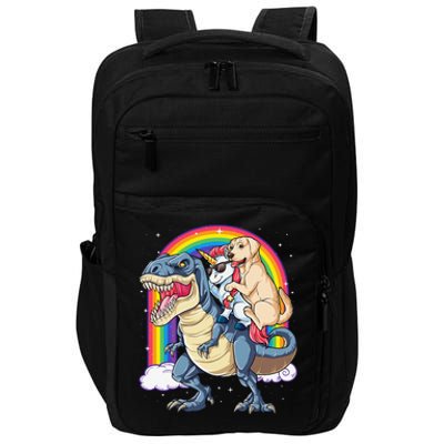 Labrador Unicorn Riding Dinosaur T rex Rainbow Impact Tech Backpack