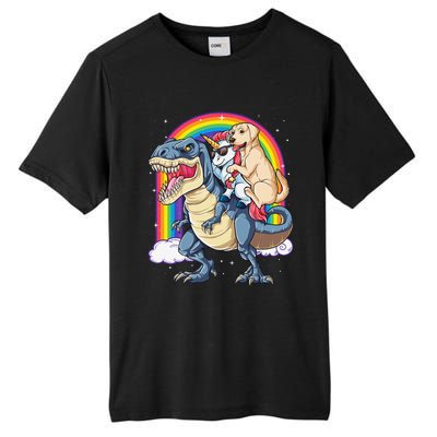 Labrador Unicorn Riding Dinosaur T rex Rainbow Tall Fusion ChromaSoft Performance T-Shirt