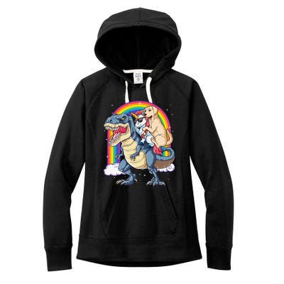 Labrador Unicorn Riding Dinosaur T rex Rainbow Women's Fleece Hoodie