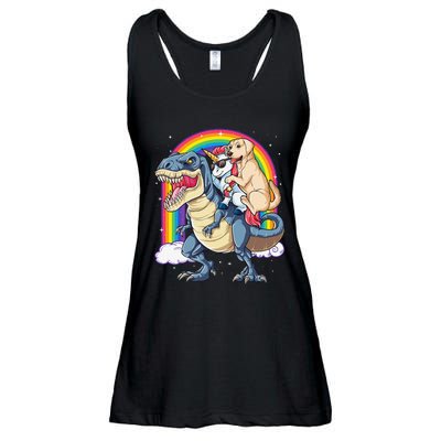 Labrador Unicorn Riding Dinosaur T rex Rainbow Ladies Essential Flowy Tank