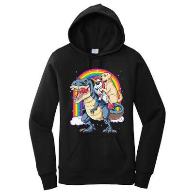 Labrador Unicorn Riding Dinosaur T rex Rainbow Women's Pullover Hoodie