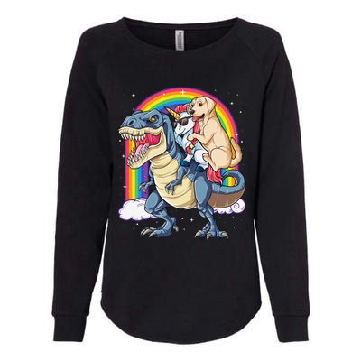 Labrador Unicorn Riding Dinosaur T rex Rainbow Womens California Wash Sweatshirt