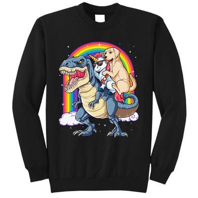 Labrador Unicorn Riding Dinosaur T rex Rainbow Tall Sweatshirt