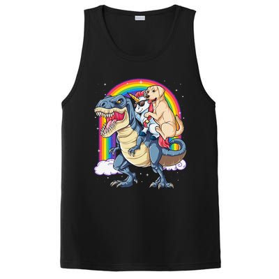 Labrador Unicorn Riding Dinosaur T rex Rainbow PosiCharge Competitor Tank