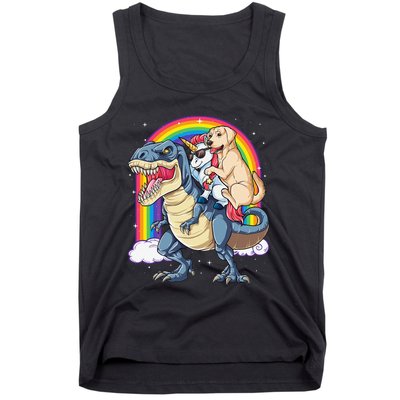 Labrador Unicorn Riding Dinosaur T rex Rainbow Tank Top