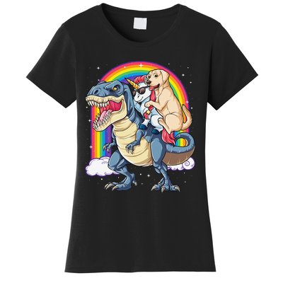 Labrador Unicorn Riding Dinosaur T rex Rainbow Women's T-Shirt