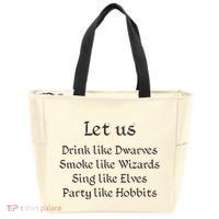 Let Us Sing Like Elves Party Like Hobbits Zip Tote Bag