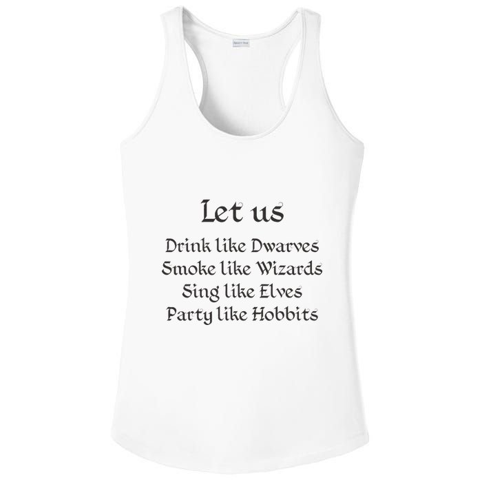 Let Us Sing Like Elves Party Like Hobbits Ladies PosiCharge Competitor Racerback Tank