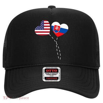 Loving USA Slovakia Flag Heart Slovakian Americans Love High Crown Mesh Back Trucker Hat