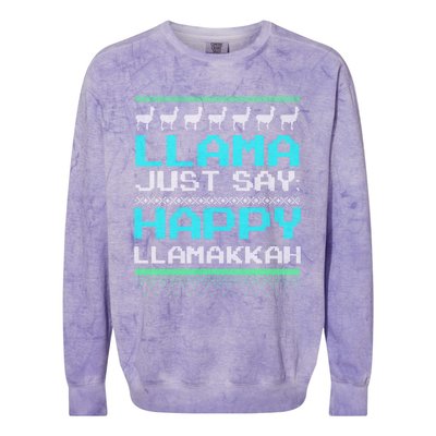 Llama Ugly Sweater Design Happy Llamakah Hannukah Gift Colorblast Crewneck Sweatshirt