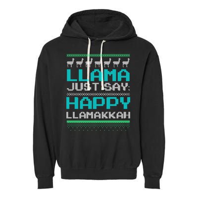 Llama Ugly Sweater Design Happy Llamakah Hannukah Gift Garment-Dyed Fleece Hoodie