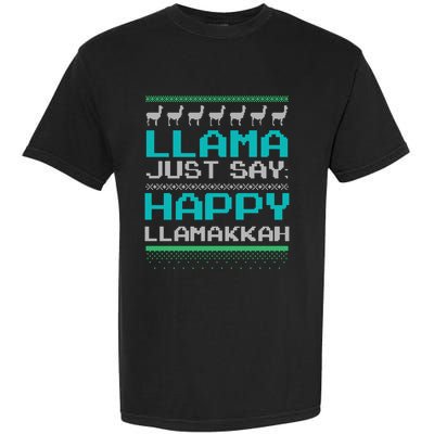 Llama Ugly Sweater Design Happy Llamakah Hannukah Gift Garment-Dyed Heavyweight T-Shirt