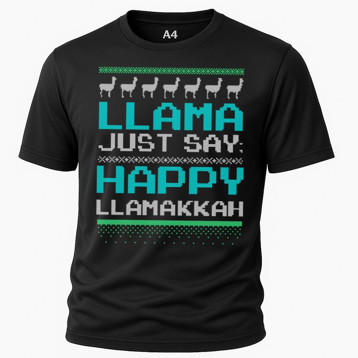 Llama Ugly Sweater Design Happy Llamakah Hannukah Gift Cooling Performance Crew T-Shirt