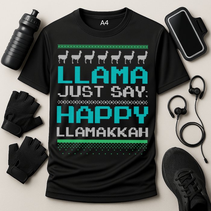 Llama Ugly Sweater Design Happy Llamakah Hannukah Gift Cooling Performance Crew T-Shirt