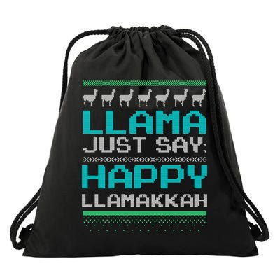 Llama Ugly Sweater Design Happy Llamakah Hannukah Gift Drawstring Bag