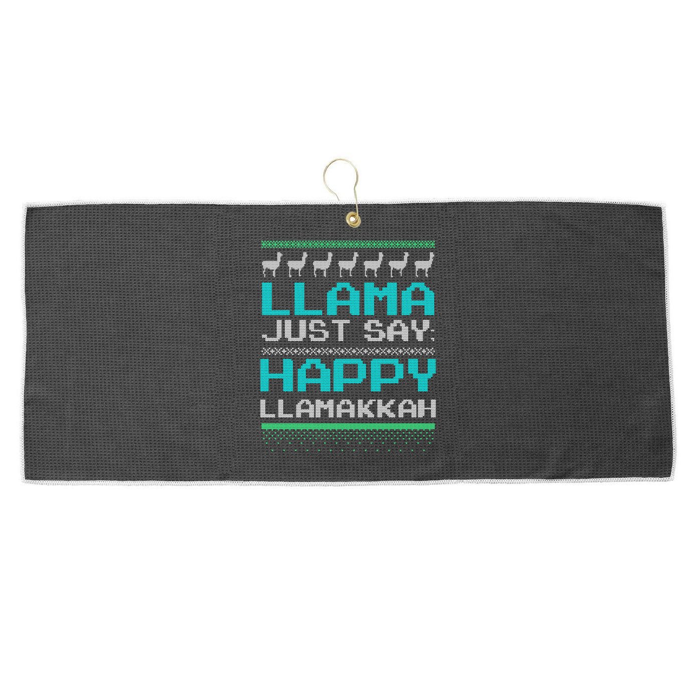 Llama Ugly Sweater Design Happy Llamakah Hannukah Gift Large Microfiber Waffle Golf Towel