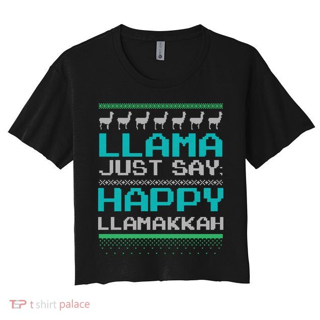 Llama Ugly Sweater Design Happy Llamakah Hannukah Gift Crop Top