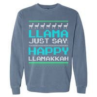 Llama Ugly Sweater Design Happy Llamakah Hannukah Gift Garment-Dyed Sweatshirt